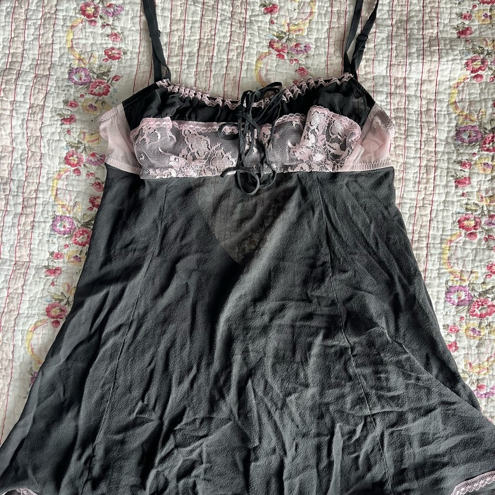 Black and Pink Lace Trim Chemise